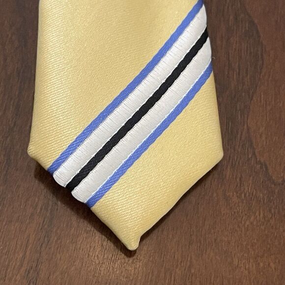 Gold Blue Hand Made 100% Polyester Striped Men’s Neck Tie Made In China - Picture 6 of 9